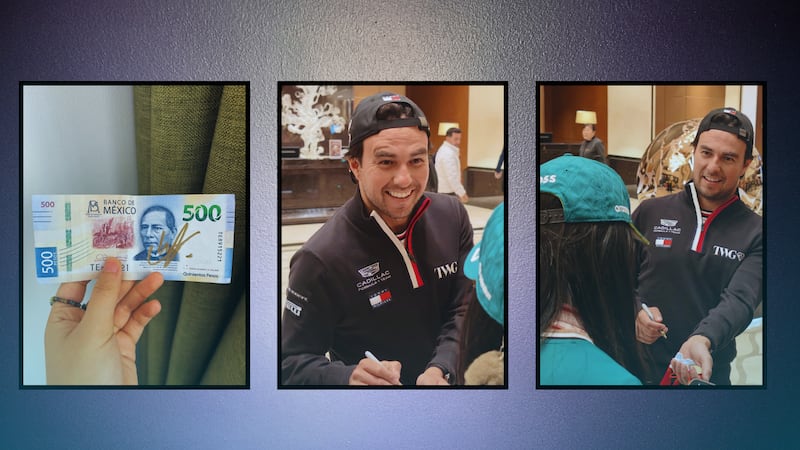 Checo Pérez firma billete de 500 PESOS y fan LO SORPRENDE en el GP de China: ‘mucho dinero’