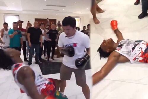 ¡Gancho al hígado y al piso! Manny Pacquiao ‘NOQUEÓ’ al streamer iShowSpeed de un golpe (VIDEO)