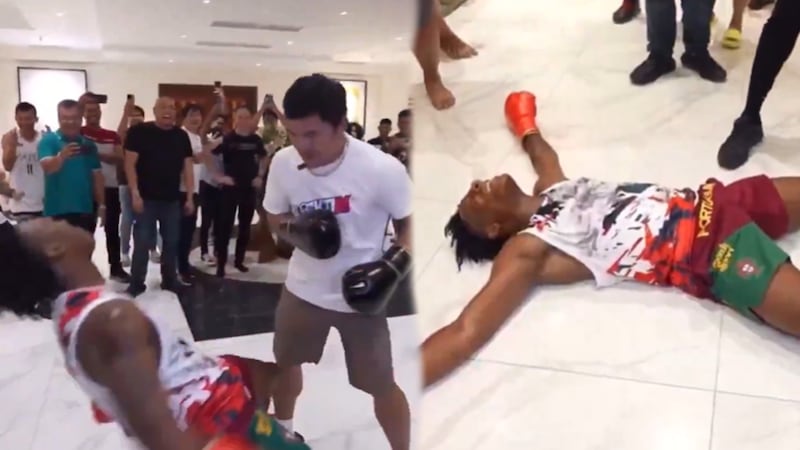 ¡Gancho al hígado y al piso! Manny Pacquiao ‘NOQUEÓ’ al streamer iShowSpeed de un golpe (VIDEO)