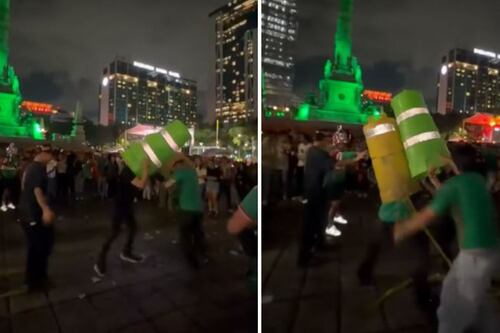 Armaron pelea de TAMBOS en Ángel de la Independencia durante festejos por triunfo de México vs Sudáfrica