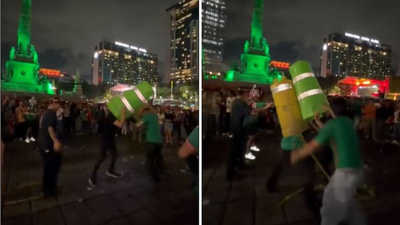 Armaron pelea de TAMBOS en Ángel de la Independencia durante festejos por triunfo de México vs Sudáfrica