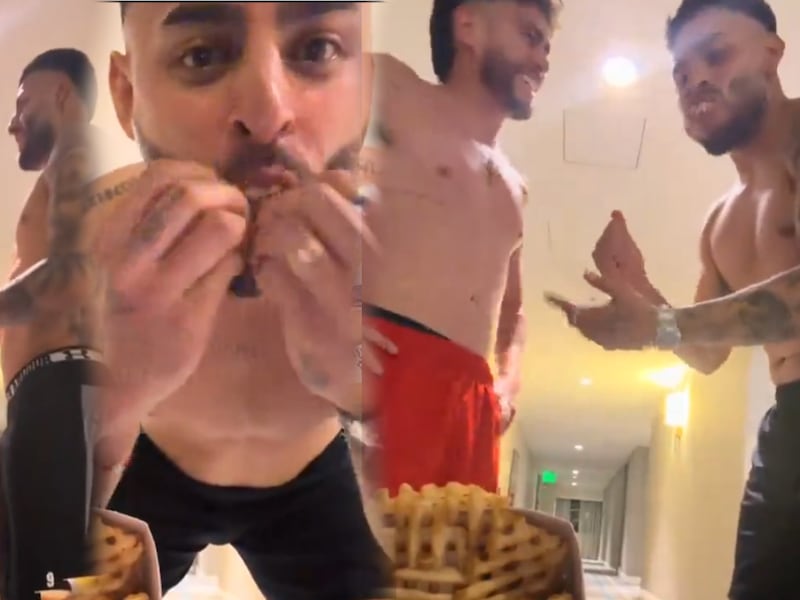 ¡De una MORDIDA! Alexis Vega hace ‘ENOJAR’ a Canelo Angulo por comerse su hamburguesa (VIDEO)