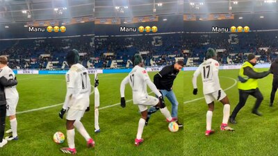 Manu Koné se dio tiempo para tirarle un túnel a un espontáneo en la Bundesliga.