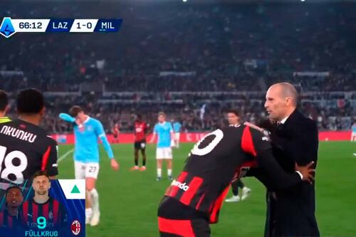 Rafael Leao empuja a su técnico Allegri tras salir de cambio en juego del AC Milan (VIDEO)